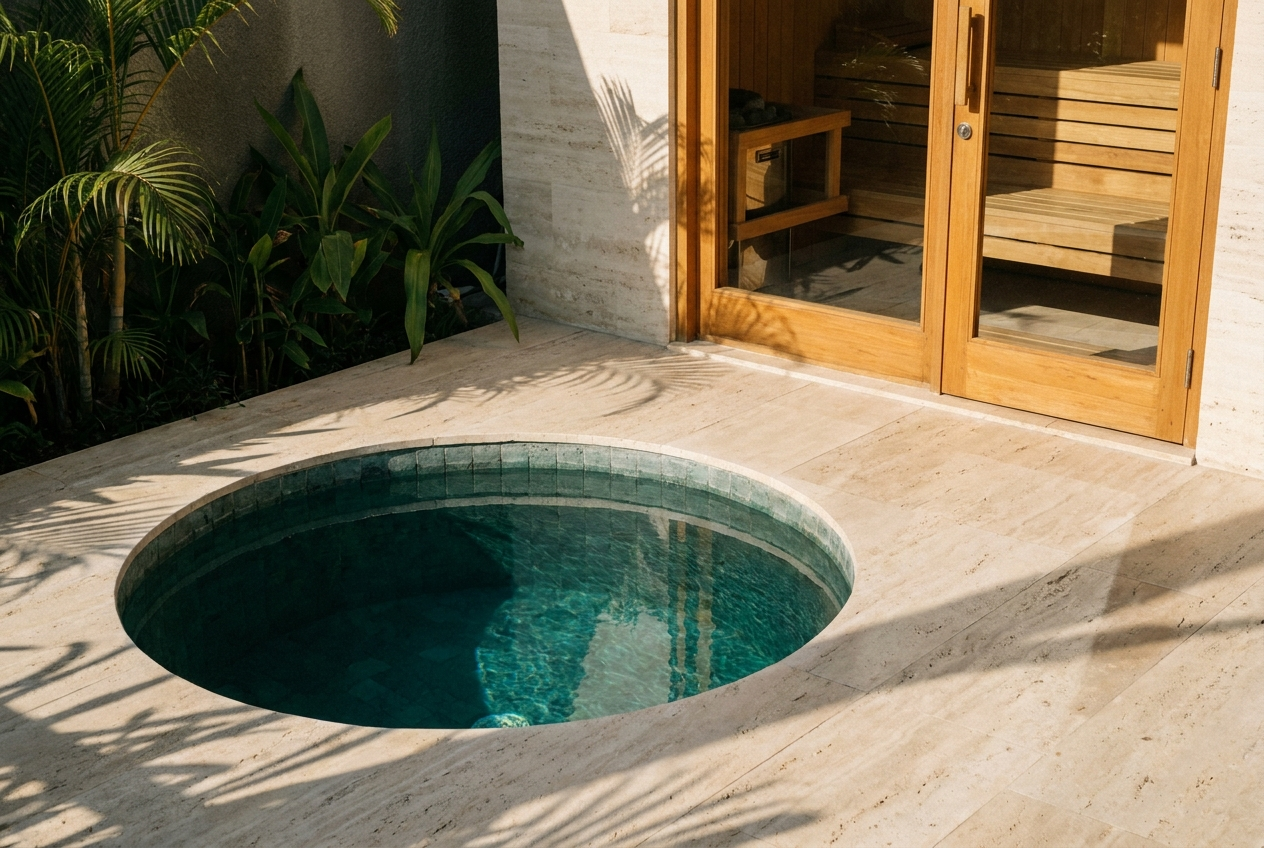 Cold plunge and sauna for contrast therapy in Uluwatu, Bali