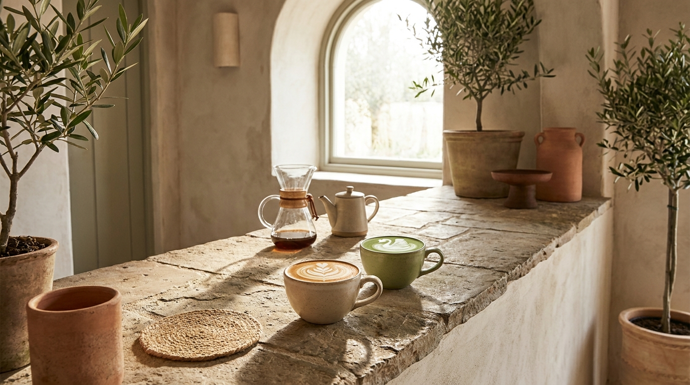 Specialty coffee and matcha latte — Azoria Dining, Uluwatu, Bali