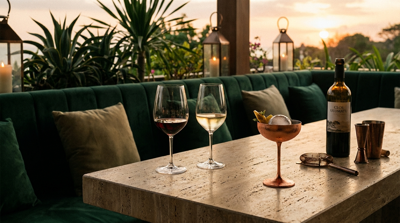 Wine and cocktails at the bar — Azoria Dining, Uluwatu, Bali