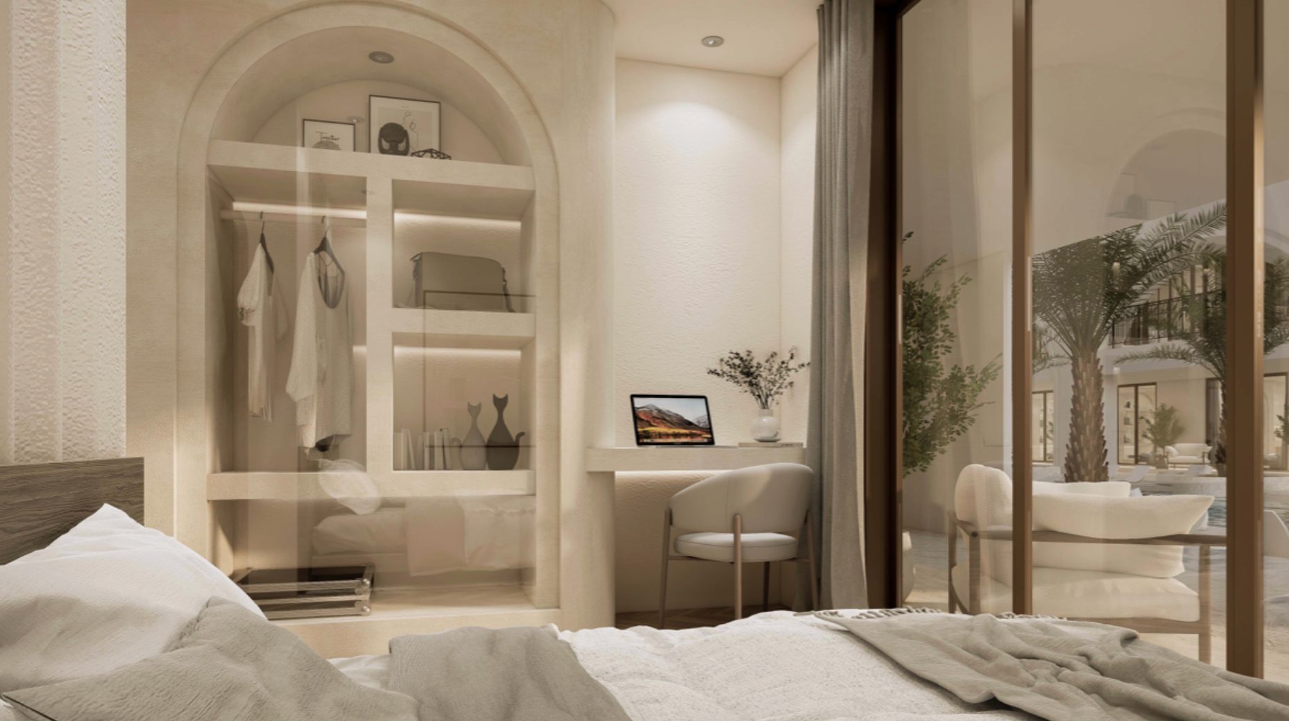 Living residence bedroom arched wardrobe — Azoria, Uluwatu, Bali
