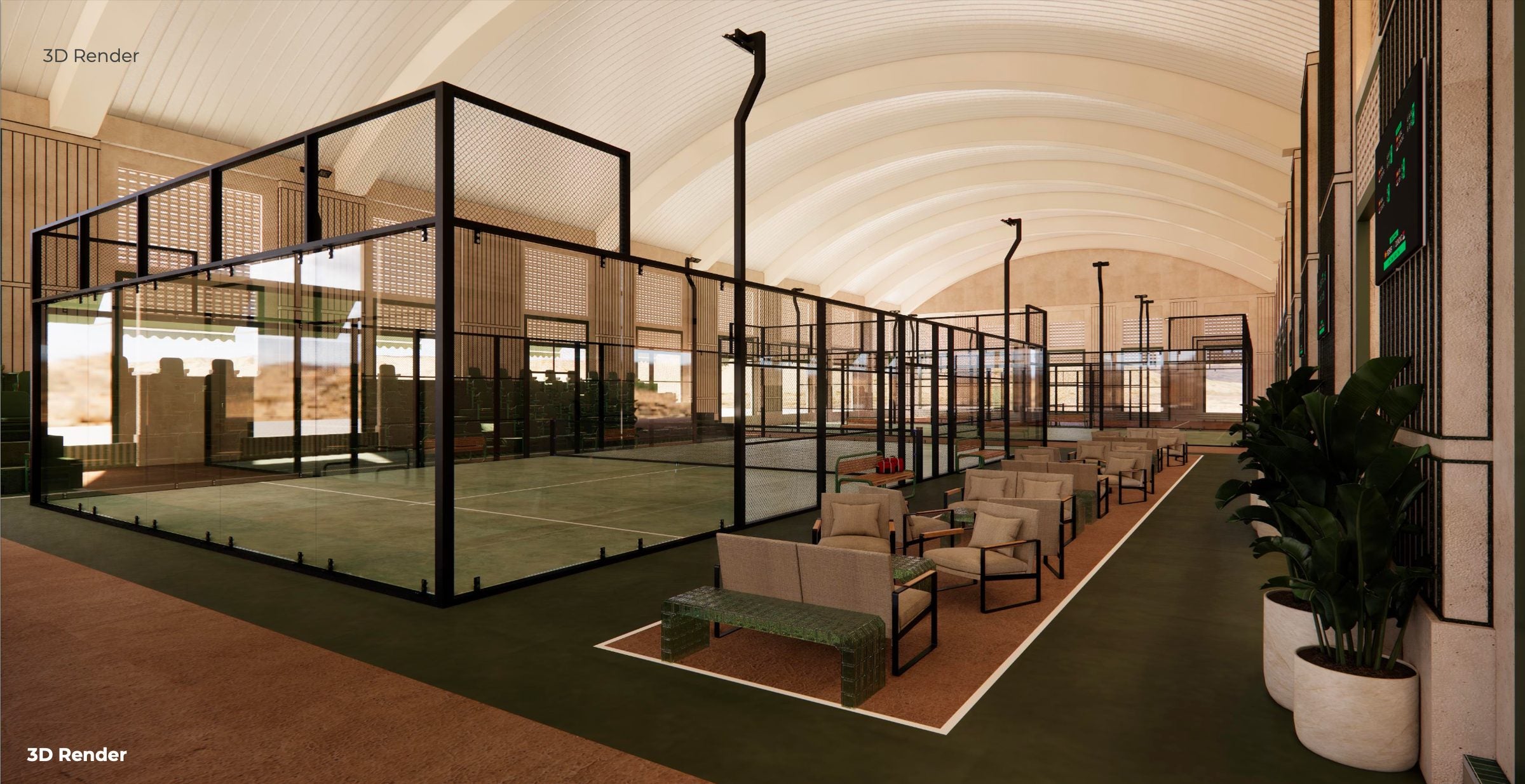 Padel indoor courts vaulted hall — Azoria, Uluwatu, Bali