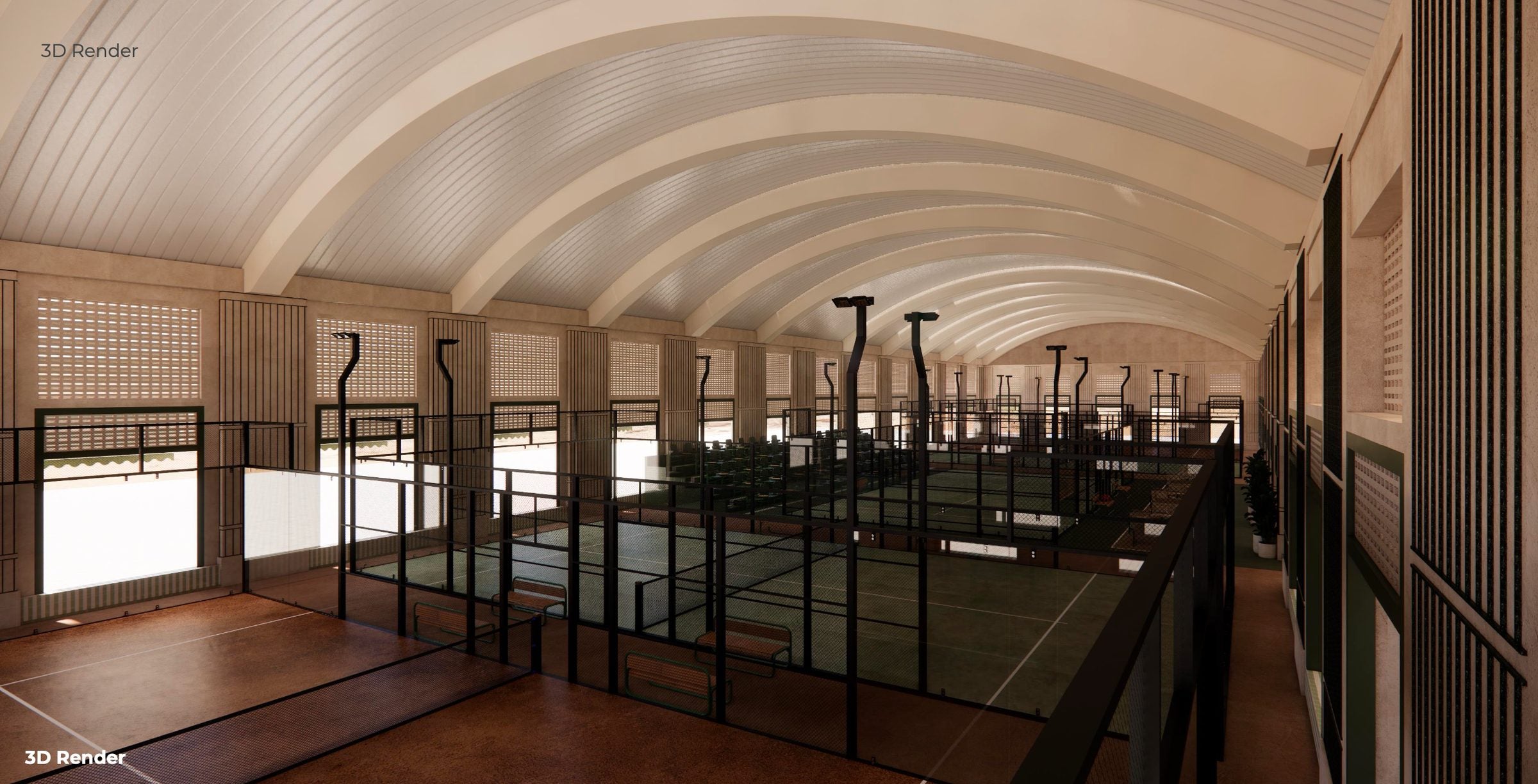 Padel indoor courts vaulted hall — Azoria, Uluwatu, Bali