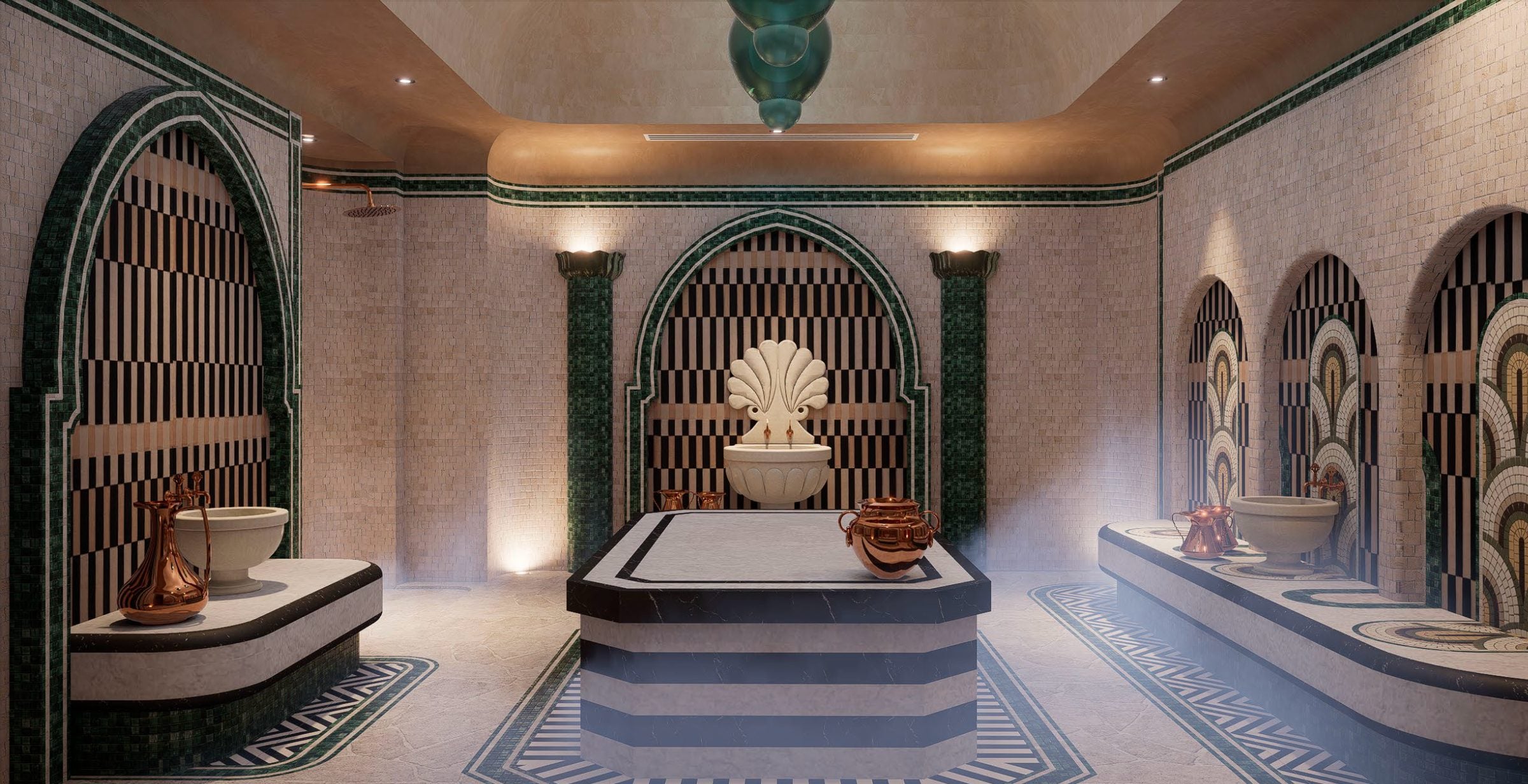 Wellness recovery: hammam marble fountain spa — Azoria, Uluwatu, Bali