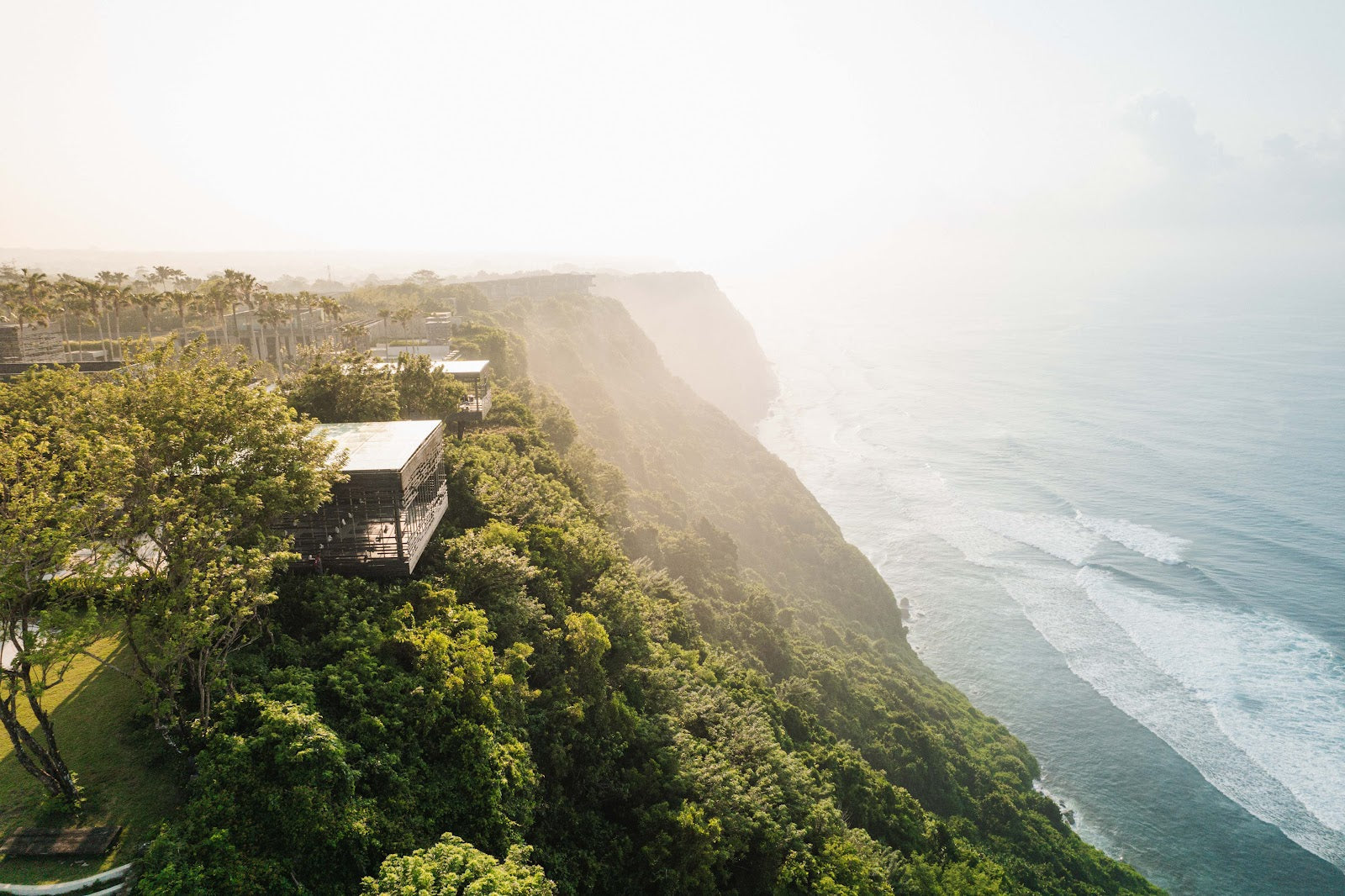 Aerial view of the clifftop pavilion at Azoria, Uluwatu, Bali
