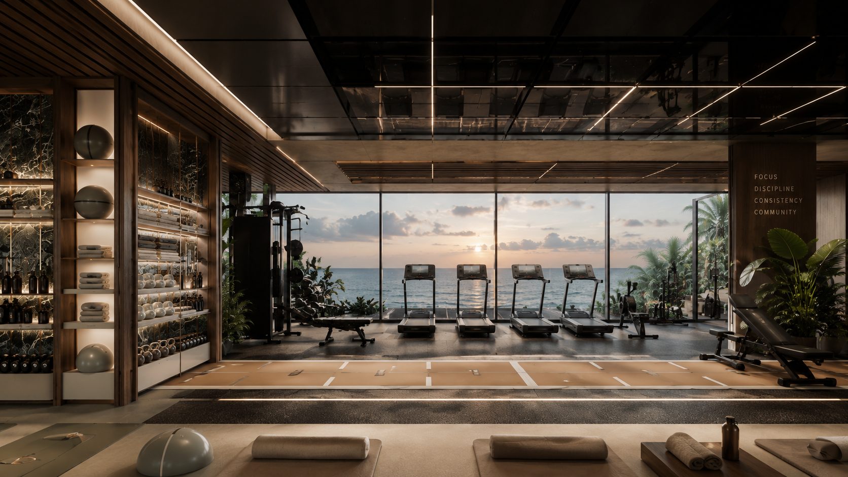 Fitness gym ocean view sunset — Azoria, Uluwatu, Bali