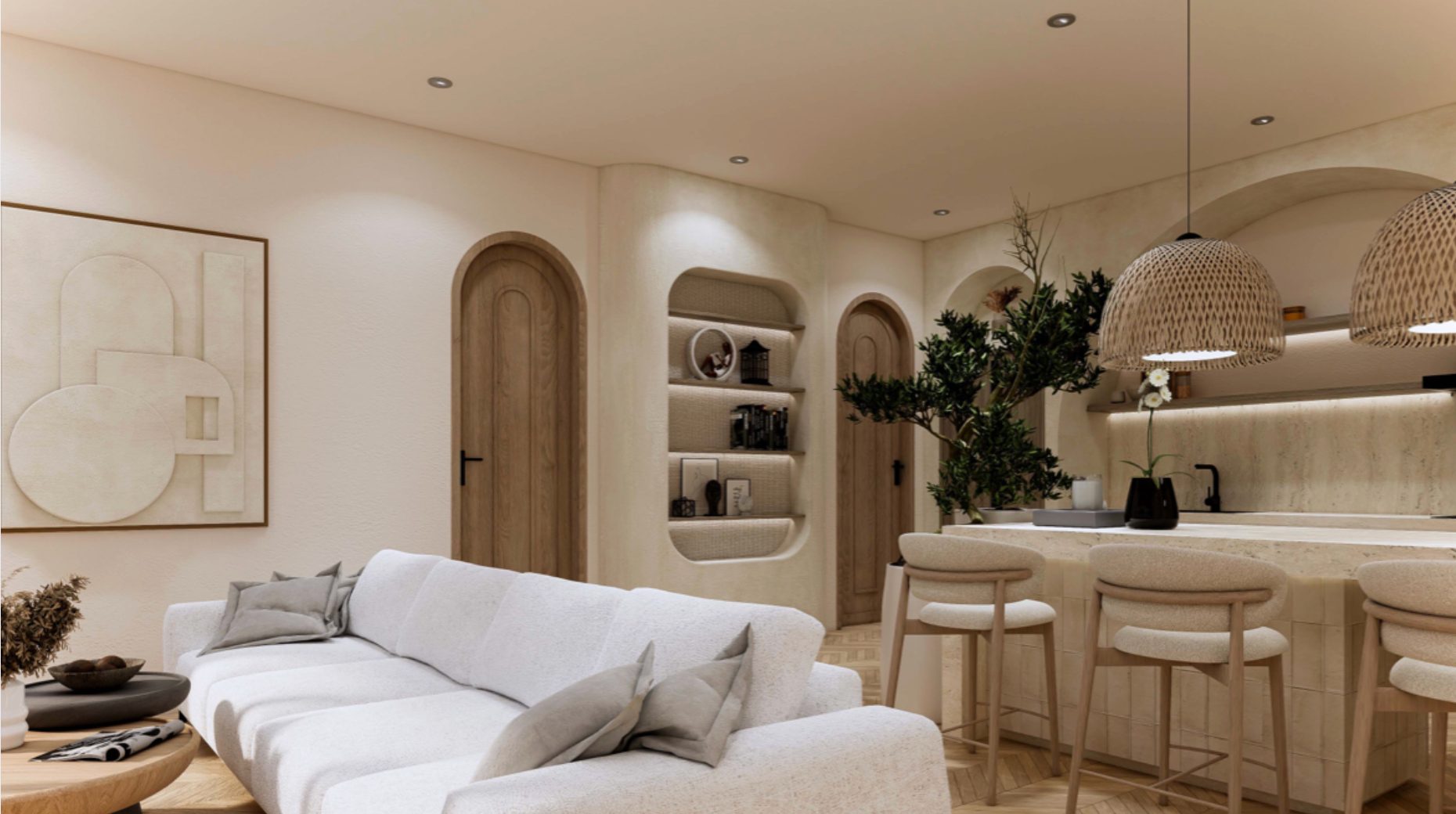 Living residence room arched niches — Azoria, Uluwatu, Bali
