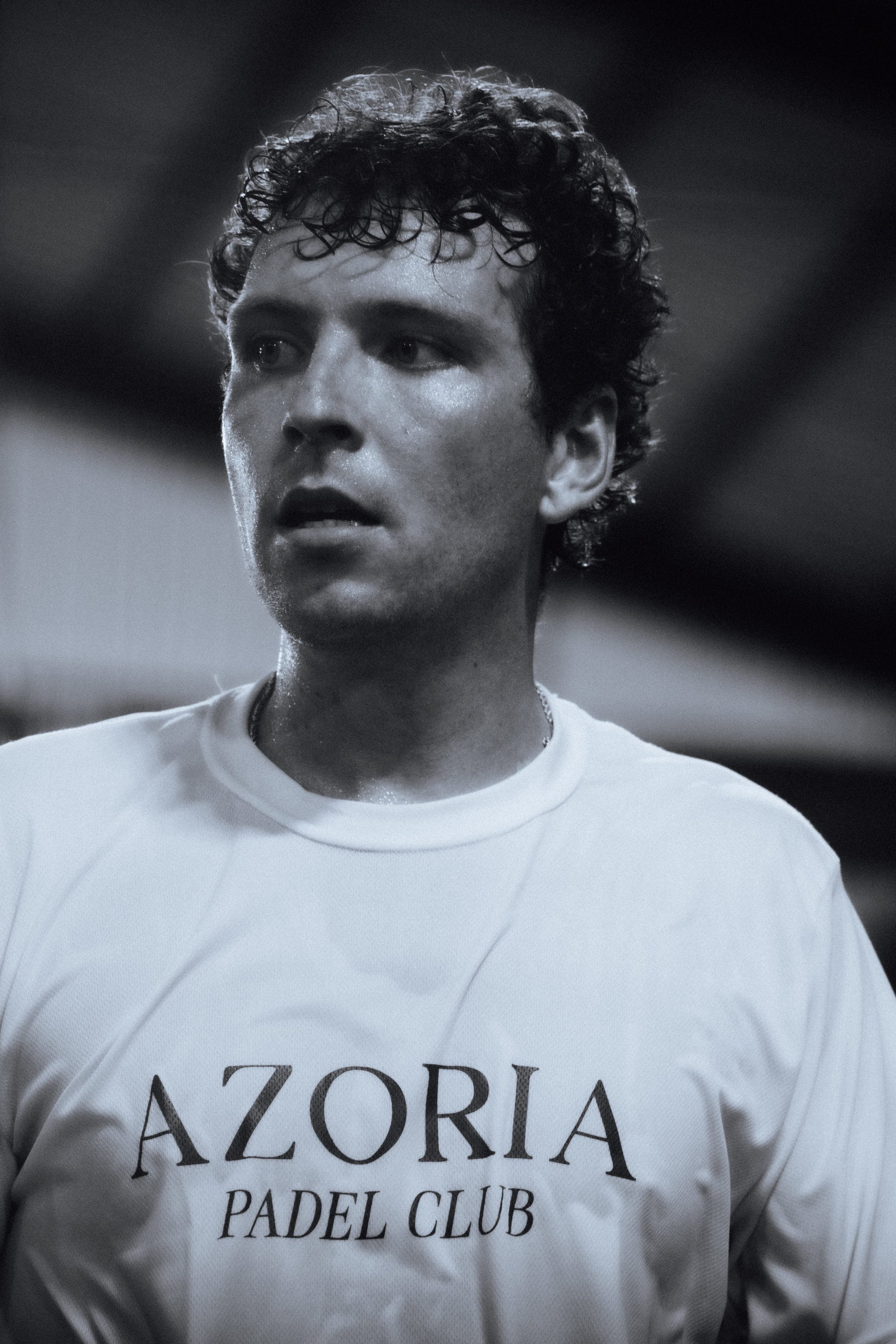 Padel player portrait black white — Azoria, Uluwatu, Bali